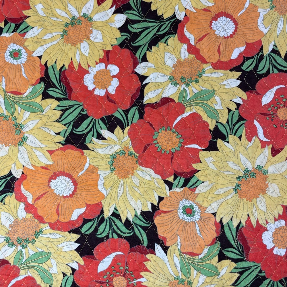 Vintage 70s Retro Floral Double-Sided Quilted Fabric, Sewing Craft Boho Flower